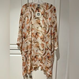 Anne Klein Women's Printed Open-Front Kimono Cardigan NWT Size S/M White Rose